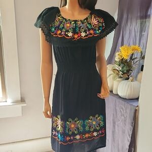 Embroidered Black Dress